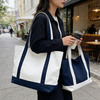 Sac fourre-tout en toile de coton de haute qualité pour femme, bleu marine et blanc, résistant aux plis, grande capacité, vinyle thermocollant
