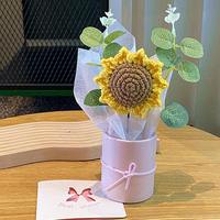 Buket bunga rajut bunga matahari buatan tangan bunga oranye dengan ember untuk hadiah ulang tahun Ibu hadiah Hari Valentine