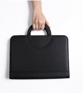 Leather Business Portfolio Bag <b>A4</b> <b>File</b> Folder Organizer Zipper Closure Padfolio with Calculator - Product Image 1