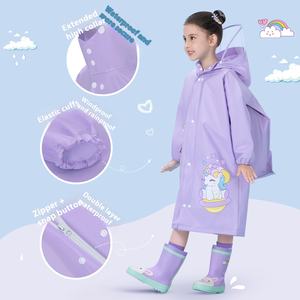 定制印花标志儿童雨衣男童女童6-14岁粉色卡通雨衣雨披徒步野营<span class=keywords><strong>M</strong></span>-3XL - Product Image 3