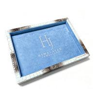 Boîte de voyage de luxe pour montres en cuir PU crocodile de l'Himalaya, suède bleu, avec plateau de présentation et logo brodé blanc