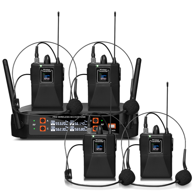 DX4 High Quality Four Channel Headset Microphone Professional Cordless Microphone System