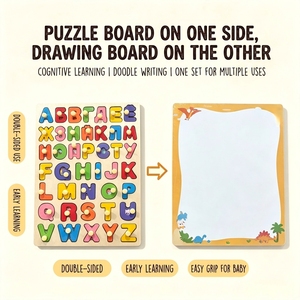 Tavola Puzzle <span class=keywords><strong>in</strong></span> Legno con Alfabeto e Numeri, Doppio Lato per Disegno ABC 123, Apprendimento Precoce per Bambini, CPC, Vendita all'Ingrosso OEM Personalizzata - Product Image 4