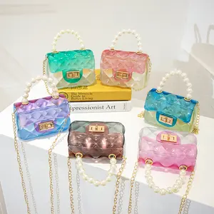 Small Cheap Shoulder Bag Shiny Girls Cute Hand Bags Kid Mini Purse Transparent PVC Jelly Handbags