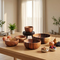 Ensemble de bols en bois d'acacia faits à la main, bols ronds pour servir des fruits et des collations, design classique, écologiques, pour mariage, maison, cuisine