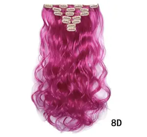 20 "100g postizo sintético rizado ondulado # 8D impactante Rosa moda Color extensión de cabello Clip en 7 piezas cabeza completa 16 Clips
