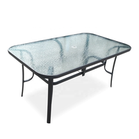 Table de jardin 6 places Table de salle à manger rectangulaire moderne avec rallonge en verre trempé Table à manger d'extérieur avec trou de parapluie