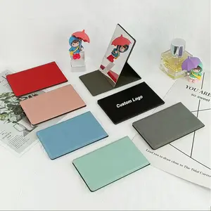 SAIYII High Quality Folding Rectangle Pu Leather Pocket Mirror Custom Logo Portable Pu Standing Mirror For Travel Makeup