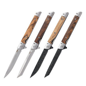 Cuchillo Plegable para Exteriores con Mango de Madera, Hoja de Acero Inoxidable con Punta Caída, Cuchillo de Bolsillo EDC para Camping - Product Image 5