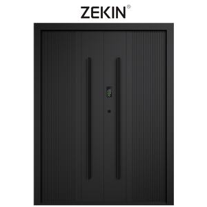 Puerta Moderna de Acero Inoxidable ZEKIN DOOR, Puerta Principal de Madera Maciza con Pivote, Puerta Metálica de Aluminio y Vidrio para Exteriores de Villas - Product Image 1
