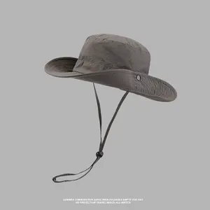 Balıkçı şapka küçük sipariş düz geniş ağız yaz toptan özel tasarımcı kova şapka dize ile erkekler için