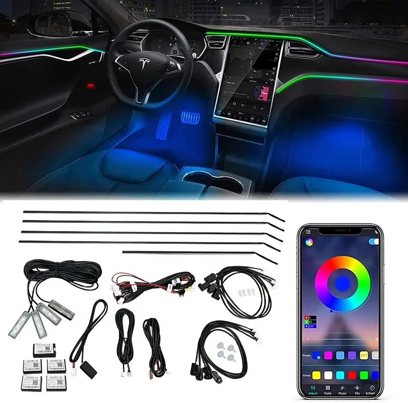 Car Interior RGB LED Acrylic Strip Lights Kit Decoration Neon Atmosphere Automotive APP Control hidden style Ambient lamp