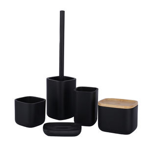 Ensemble d'accessoires de salle de bain en polyrésine noire effet marbre pour hôtel, style moderne, en béton - Product Image 6