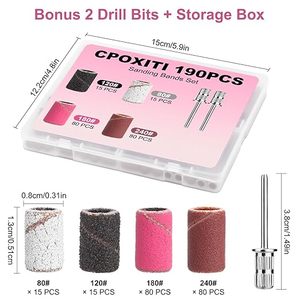 CPOXITI 190 Pcs Sanding Bands for <b>Nails</b> Drill, 2 Pcs <b>Nail</b> Drill Bits Grits Sanding Band with Acrylic Gel Manicures, Pedicures - Product Image 1
