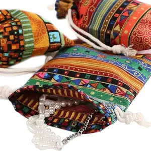 Bolsa de jóias egípcia com estampa asteca, bolsa para presente com cordão para moedas