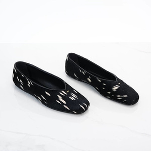 Horsehair Spotted Women's Square Toe Slip-On Zapatos planos de estilo maduro ligero inteligente Cuero genuino cómodo de moda - Product Image 2