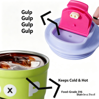 Tasse à café en acier inoxydable avec logo personnalisé, bouteilles d'eau écologiques à motif de dessin animé mignon avec couvercle rabattable et cordon pour l'école et l'hydratation quotidienne