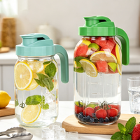 Pichet en verre Mason de 32 oz à large ouverture avec poignée et couvercle rabattable en PP pour boissons aux fruits