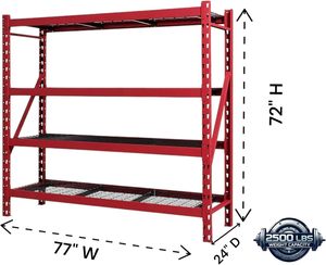 Étagères de rayonnage sans boulons Heavy Duty Member Mark, en acier, revêtement poudré, rayonnage de stockage industriel, <span class=keywords><strong>77</strong></span> po de largeur x 24 po de profondeur x 72 po de hauteur (rouge, 1 paquet) - Product Image 3