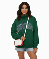 Pull en maille polaire personnalisable à col montant et manches longues pour femme, style décontracté, avec logo frontal – Collection Hiver