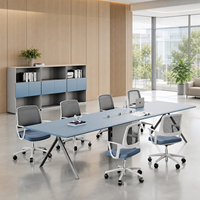 Table de réunion rectangulaire moderne avec gestion des câbles et prise de courant, structure en acier pour salle de conférence de 10 personnes, bureau