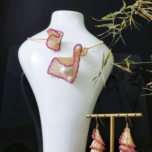 Handcrafted 14K Gold Filled Mesh Choker <b>Necklace</b> Natural Baroque Pearl & <b>Ruby</b> Handmade Women Jewelry for manufacture - Product Image 4