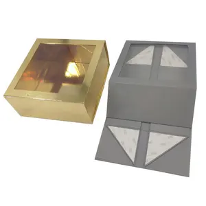 Passen Sie Geschenk box aus metallischem Gold mit transparentem Fenster an