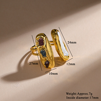18K Vergoldeter Natürlicher Regenbogen-Turmalin & Barock-Perlen Verstellbarer Statement-Ring Breiter Ring Modeschmuck