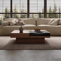 Table basse coulissante en placage de noyer avec rangement dissimulé, plateau à fruits et grand tiroir, style Mid-Century Modern pour la maison et l'hôtel
