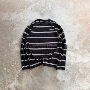 Camisetas térmicas de algodón de alta calidad para hombre, estilo streetwear, manga larga, corte holgado, cuello redondo, camiseta personalizada con rayas. - Product Image 3