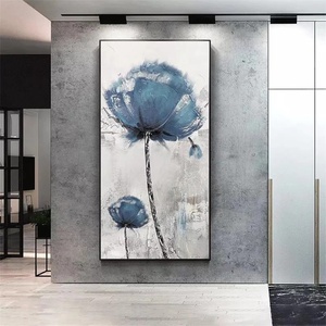 Decoración para Sala de Estar, Pintura <span class=keywords><strong>al</strong></span> Óleo 100% Pintada a Mano, <span class=keywords><strong>Flores</strong></span> Azules, Moderna, Abstracta, Grande, Cuadro Moderno de <span class=keywords><strong>Flores</strong></span> - Product Image 3