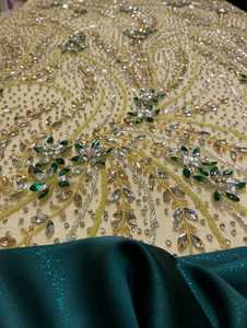 Tissu en dentelle perlée avec broderie de cristaux à motif floral, matériau haut de gamme pour robe de mariée, robe de soirée, fourniture textile de mode - Product Image 3