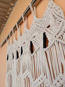 <b>White</b> Macrame Wall <b>Hanging</b> Beaded Fringe Decorative Curtain Panel Boho Home Decor - Product Image 5