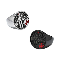 Großhandel Retro Tempelritter-Schild Kreuzritter 316L Edelstahl Punk Gravierter Schwarzer PVD-Ring Herren Mode Einlage Schmuck