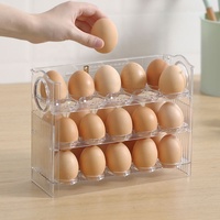 Boîte de rangement de conservation des œufs en plastique transparent à trois niveaux populaire conteneur de plateau d'oeufs de porte de réfrigérateur multi-usages pour le stockage des aliments