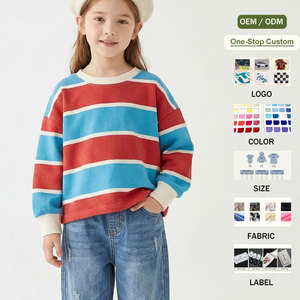 เสื้อยืดเด็กผู้หญิง แขนยาว ทรงหลวม สีสันตัดกัน พิมพ์ลายทาง คอกลม  สำหรับเด็กวัยหัดเดินและเด็กเล็ก  รับสกรีนโลโก้ได้ - Product Image 1