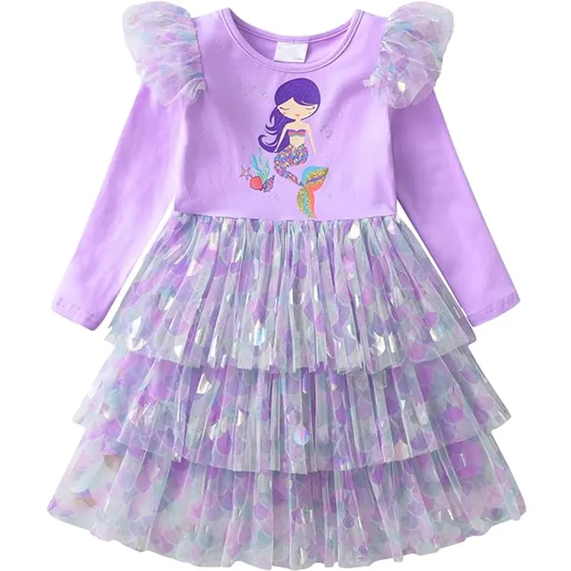 Vestido de renda com desenho de explosão para meninas, vestido de princesa de sereia, novo produto
