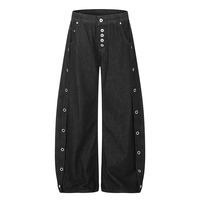 Jeans pour hommes de haute qualité, style décontracté urbain, coupe ample, couleur unie, design boutonné, coupe courbée en forme de couteau