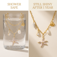Collier en acier inoxydable plaqué or 18 carats PVD avec pendentif étoile de mer et coquillage en émail rose, thème océan, bijoux étanches pour femmes