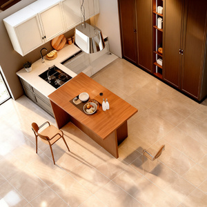 Mobile da Cucina Americano in Legno, Corpo in Truciolato, Anta Senza Vernice, Noce Rosso Okoume, Telaio+Pannello Interno in Truciolato Verniciato, Prodotto in Cina - Product Image 1