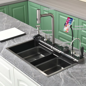 Évier <span class=keywords><strong>de</strong></span> <span class=keywords><strong>cuisine</strong></span> intelligent en acier inoxydable nano, fait main, avec cascade et affichage numérique - Product Image 5
