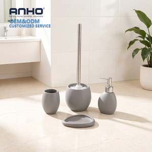 Ensemble complet de meubles de salle de bain en polyrésine <span class=keywords><strong>effet</strong></span> sable, 5 pièces, avec distributeur de savon, gobelet, porte-savon et porte-<span class=keywords><strong>brosse</strong></span> de toilette - Product Image 5