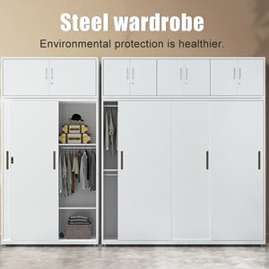 Usine en gros pas cher fer Almirah casier placard de rangement <span class=keywords><strong>armoire</strong></span> en acier 2 peinture porte coulissante garde-robe en métal avec miroir - Product Image 3