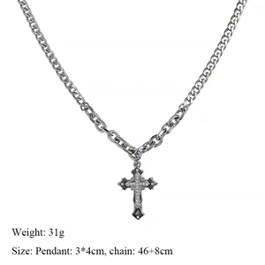 Collier Croix Ankh en Acier Inoxydable avec Micro-Incrustations de Strass, Style Hip-Hop, Pendentif Croix pour Homme, Bijoux, Vente Chaude Y104 - Product Image 6