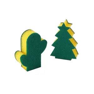 Kitchen Cleaning Sponge Scrubber Christmas Tree-shaped and Pot Cleaning Sourcing Clean Sponge Pad Finished Products All-season