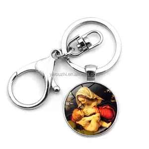 Wholesale Religious Souvenir Gifts Christianity Jesus Virgin Mary Pendant Keyring Metal Key Chain Ring Lobster Clasp Keychain