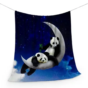 Manta impresa por sublimación, dibujo artístico de la luna y los gemelos, Panda adorable, mascota de China