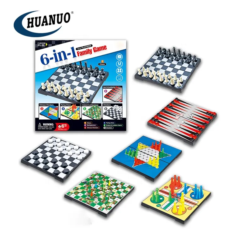 1 में सस्ते पोर्टेबल प्लास्टिक 6 शतरंज बोर्ड खेल खिलौना परिवार खेल के लिए खेलने के लिए