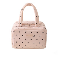 Sac isotherme Jinzeal populaire en velours côtelé imprimé à pois, sac fourre-tout thermique portable, réutilisable, imperméable, style Instagram