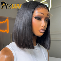 Perruque en cheveux humains naturels vierges brésiliens en gros pour femmes noires, perruque courte bob avec dentelle HD, perruque frontale sans colle avec dentelle HD